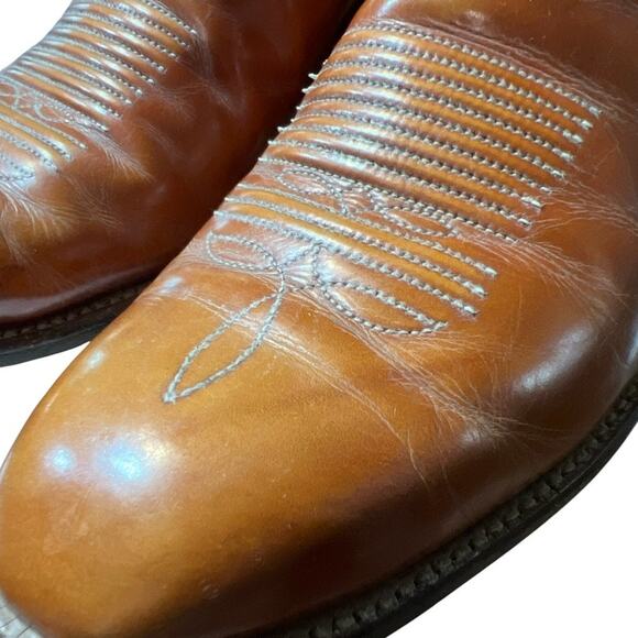 Vintage 60s/70s Tony Lama EL REY Cognac Leather Cowboy Boots Mens 8.5D 0032 Rare main image 8